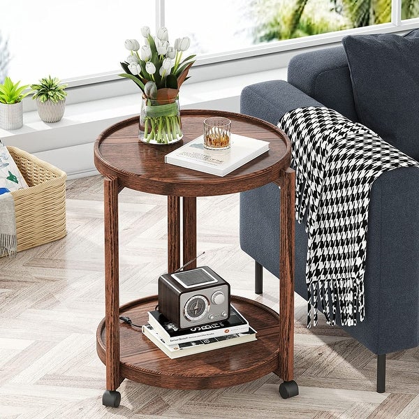 3-Tier Side Table， Rustic End Table with Storage Shelf