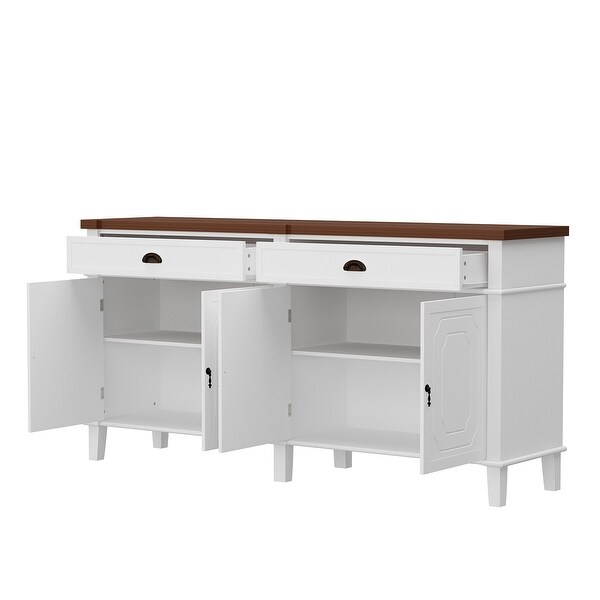 White Lacquer Buffet Cabinet Storage Credenza Console Table Cupboard - 63INCH