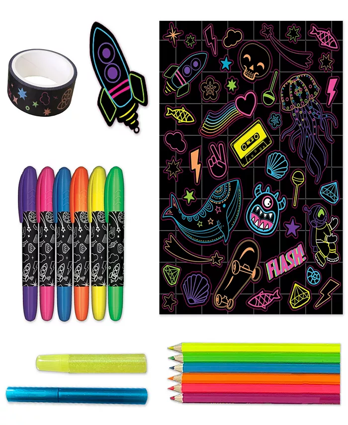 Kaleidoscope Super Electrifying Neon Activity Kit Space Themed Coloring Book With Neon Stationery And Stickers Rocket Keyring Arts And Craft Kits For Kids