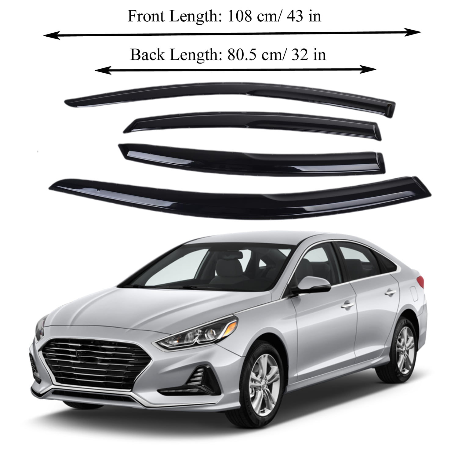 Fits HYUNDAI SONATA 15-19 Acrylic Window Visor Sun Rain Deflector Guard