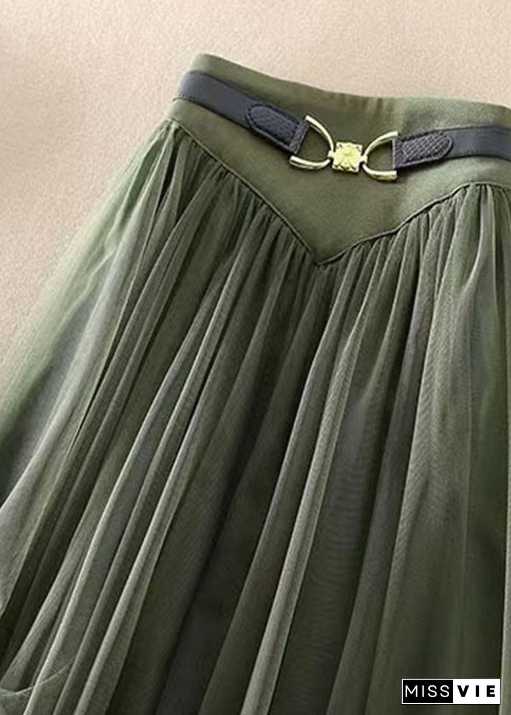 Simple Green Wrinkled Patchwork Tulle Skirts Spring