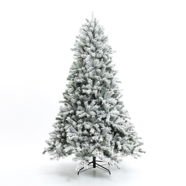 7.5Ft PreLit Hinged Snow Flocked Full Fir Artificial Christmas Tree with 8 Lighting Modes