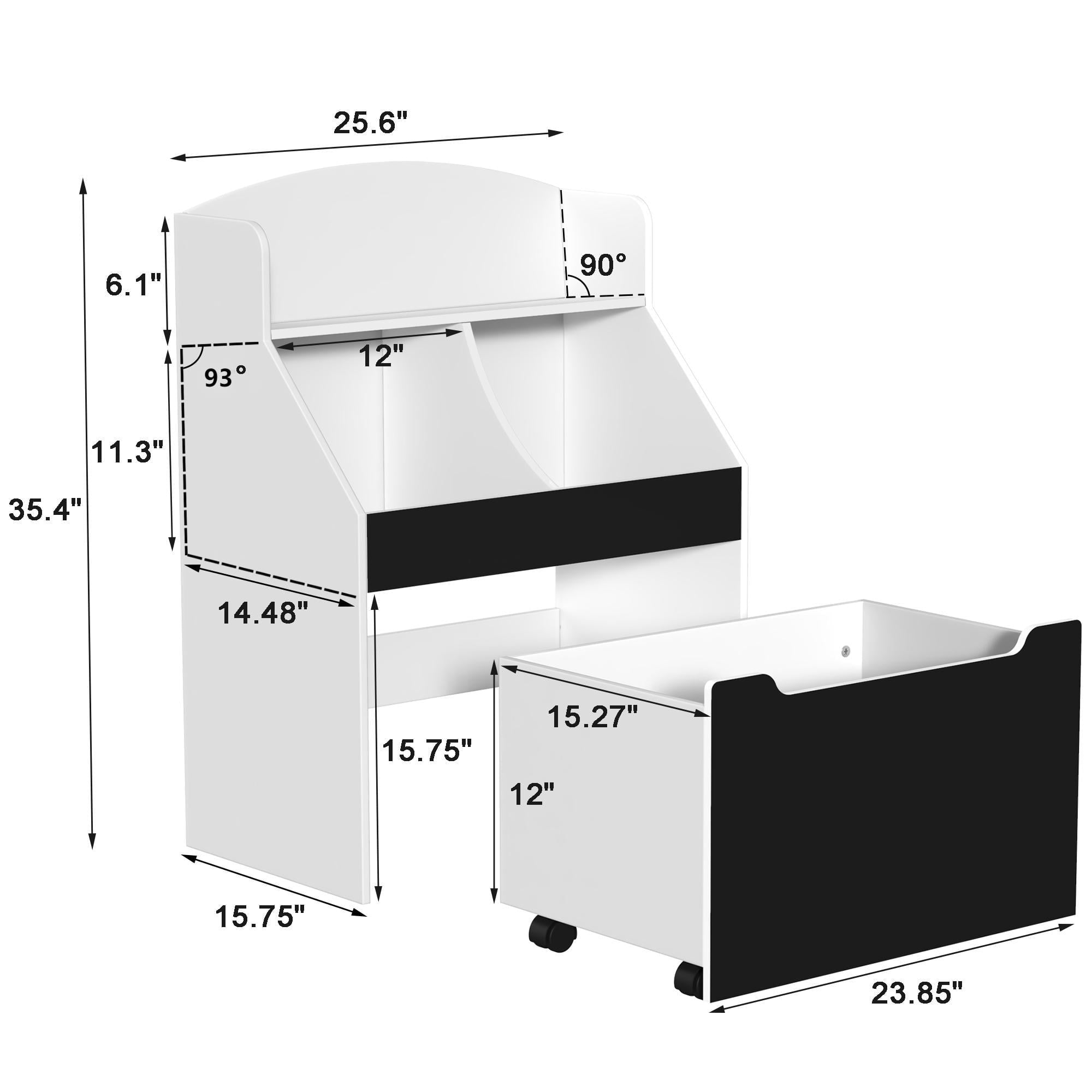 iRerts Kids Bookshelf with Drawer, Wood Kids Bookcase Toy Storage Chest with Rolling Bin, Chalkboards, Books Toys Storage Organizer for Boys Girls Play Room Bedroom, White