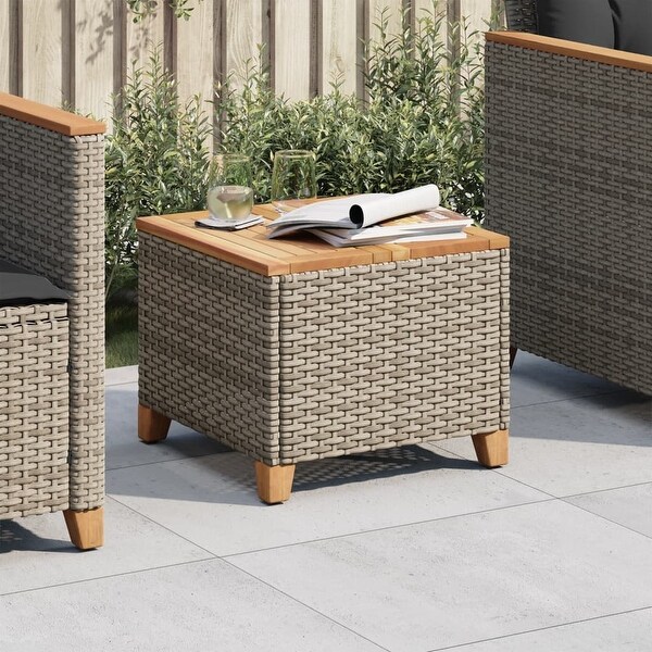 vidaXL Patio Table Side Coffee Table Outdoor Furniture Poly Rattan Acacia Wood