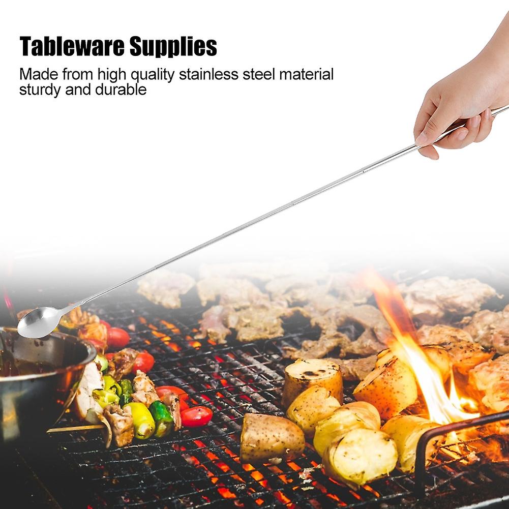 Stainless Steel 62cm Long Telescopic Stirring Spoon Stretchable For Barbecue Tableware Supplies