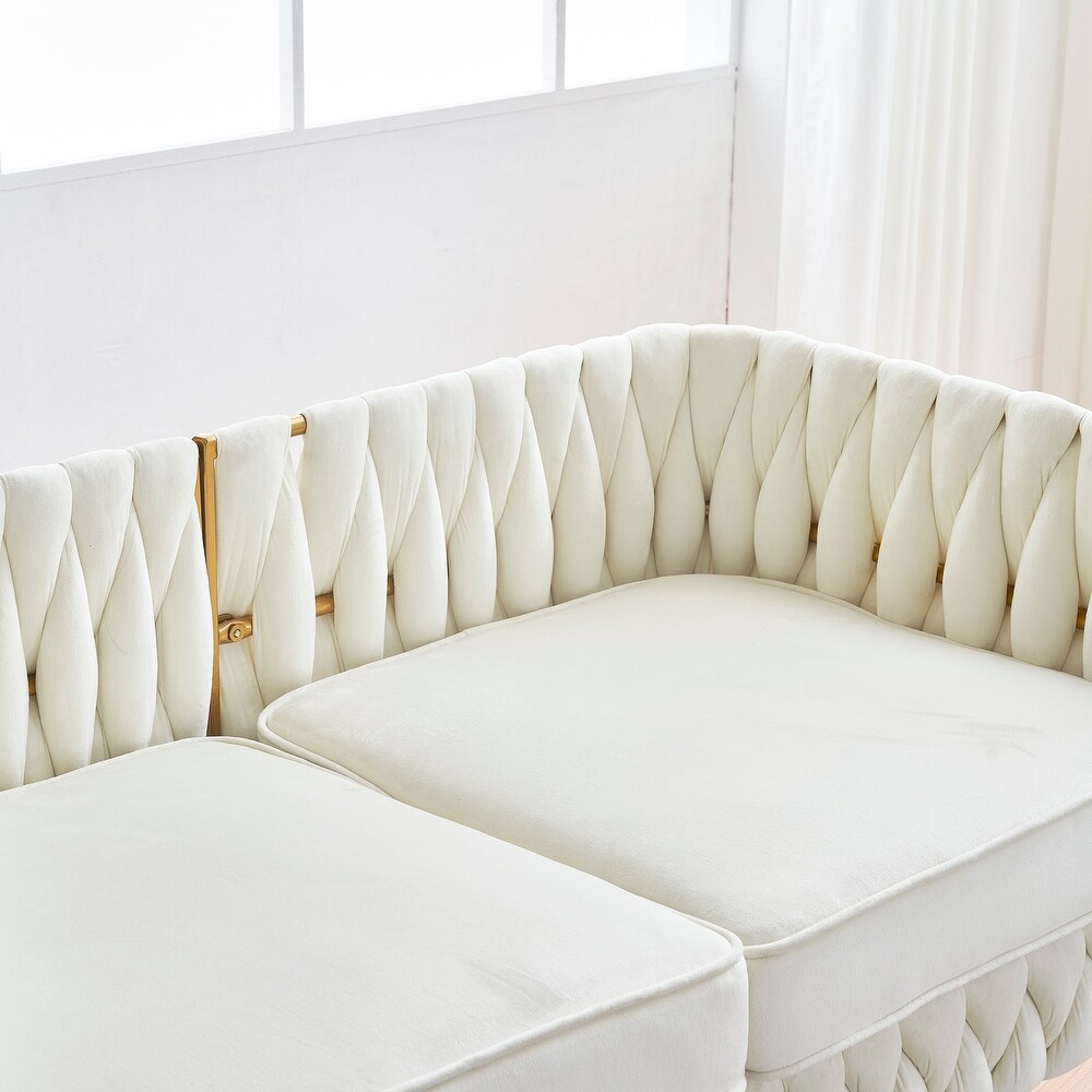 Velvet Sectional Sofa Sets Handmade Woven White Double Accent Loveseat