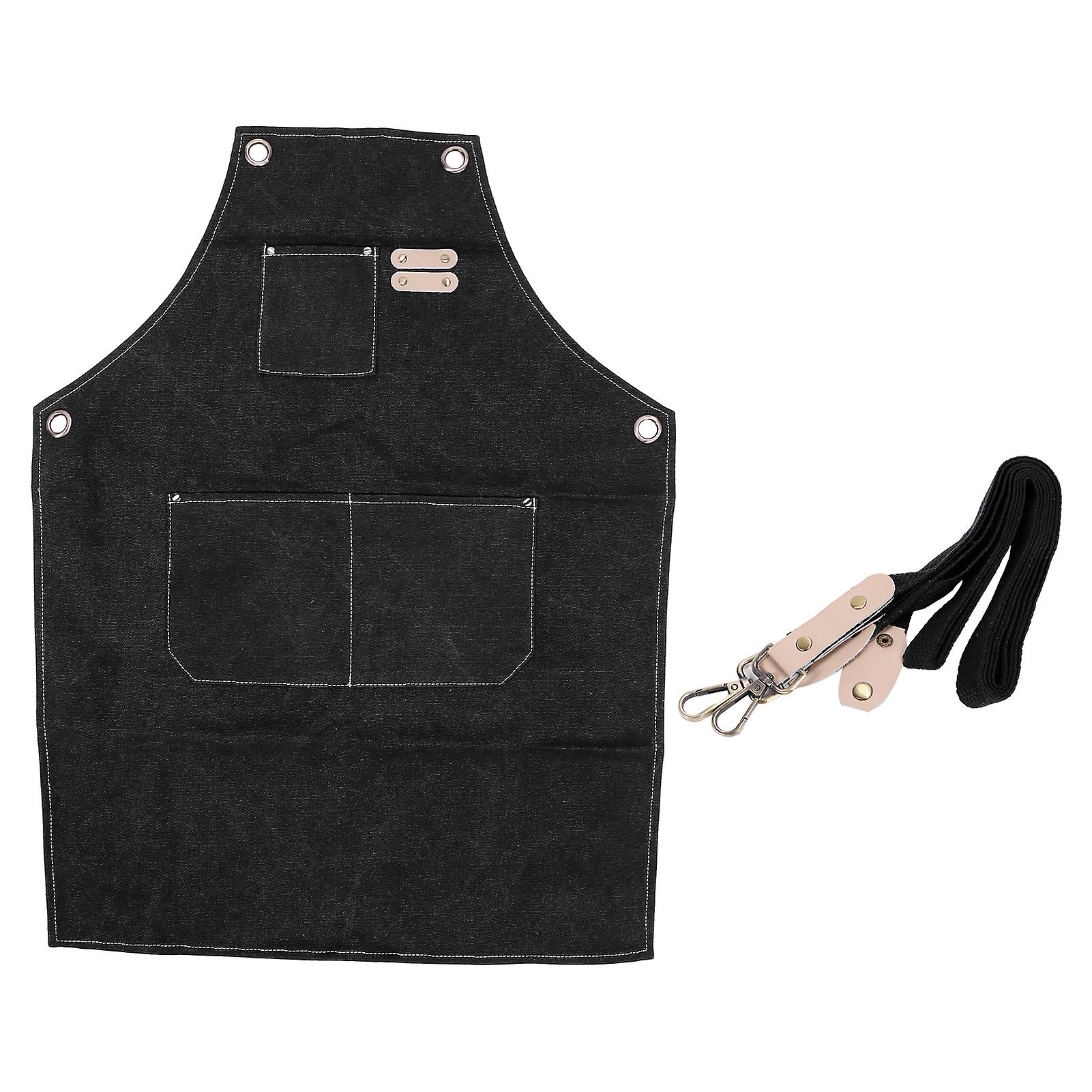 Cotton Canvas Apron Adjustable Cross Back Apron Kitchen Cooking Apron With Pocketsblack