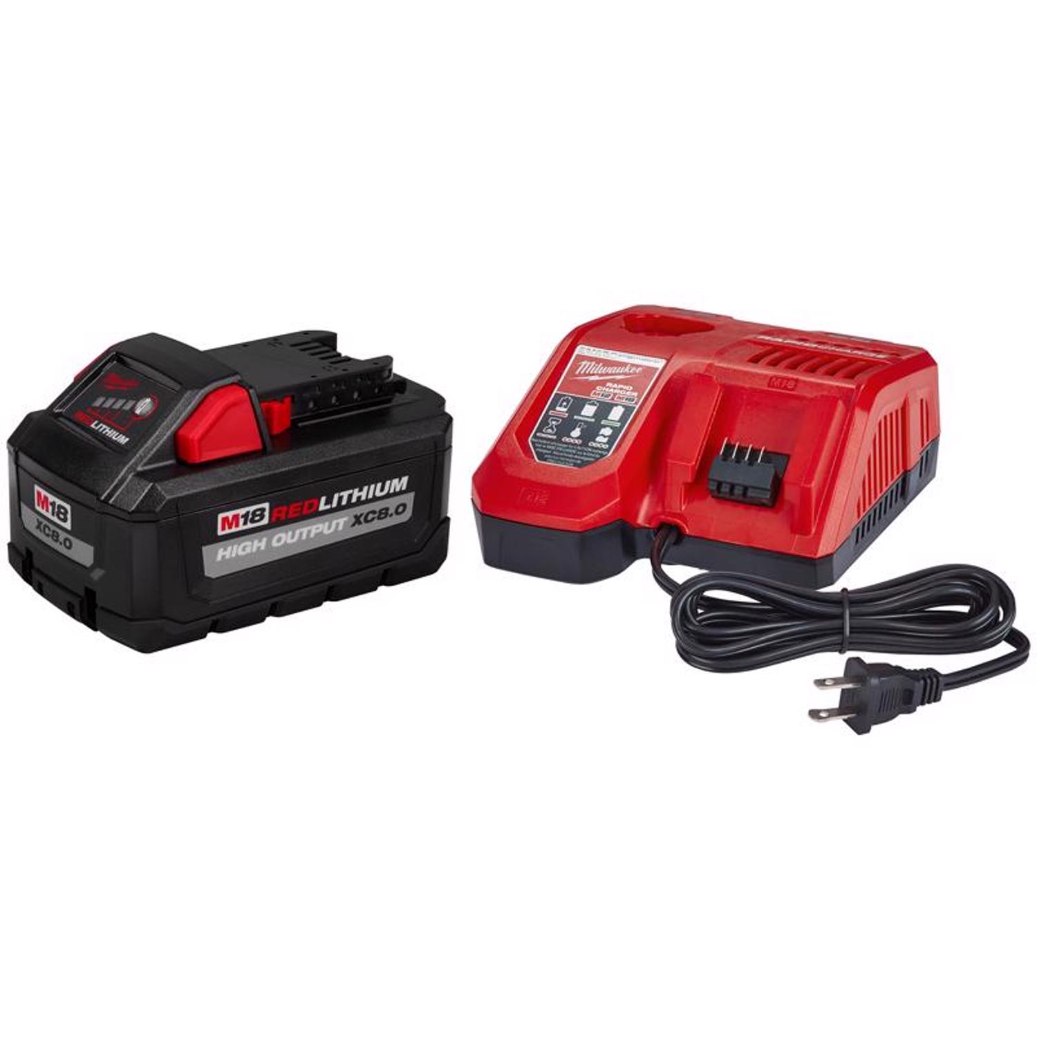 MW M18 RedLithium XC 8 Ah Lithium-Ion High Output Battery and Charger Starter Kit 2 pc