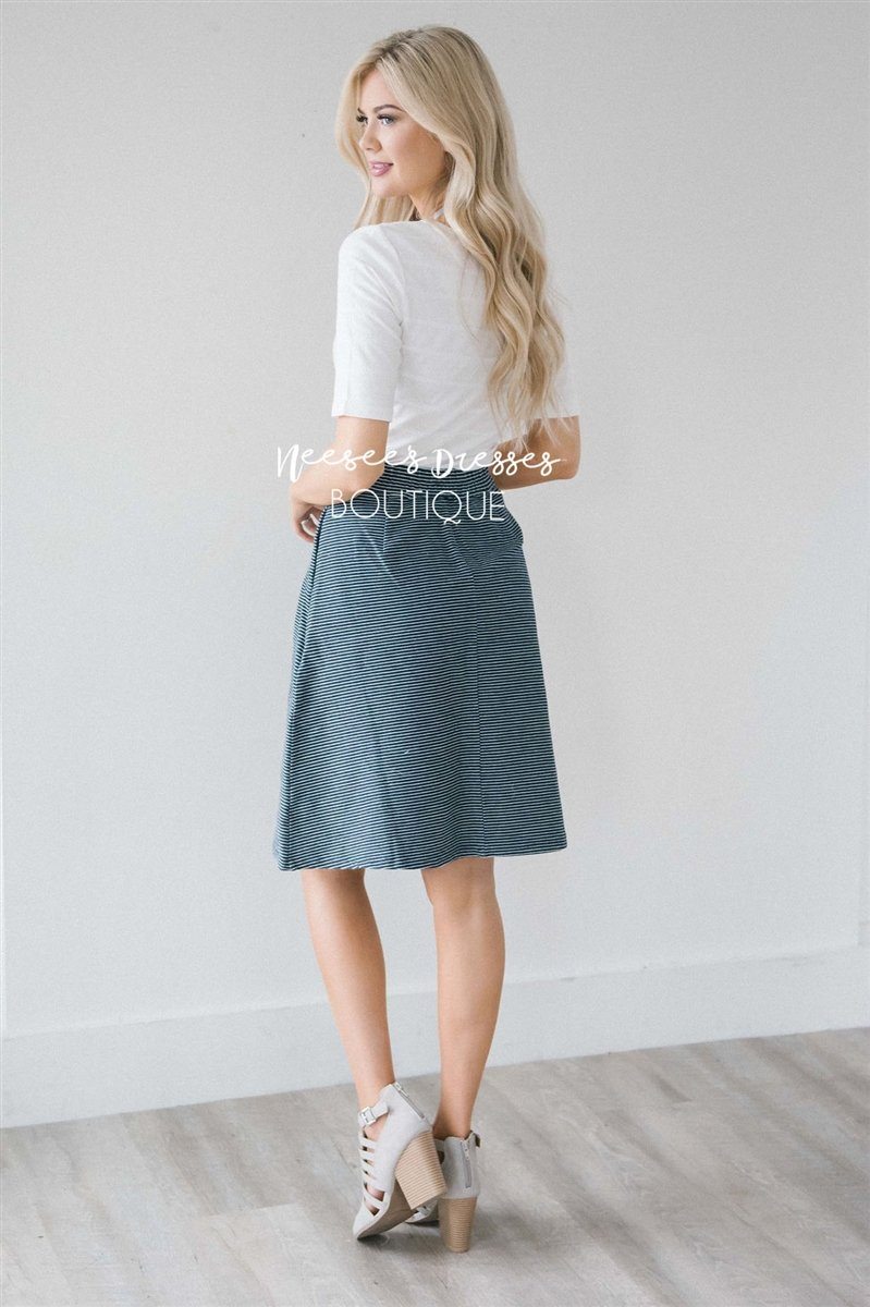 Navy Striped Aline Pocket Skirt