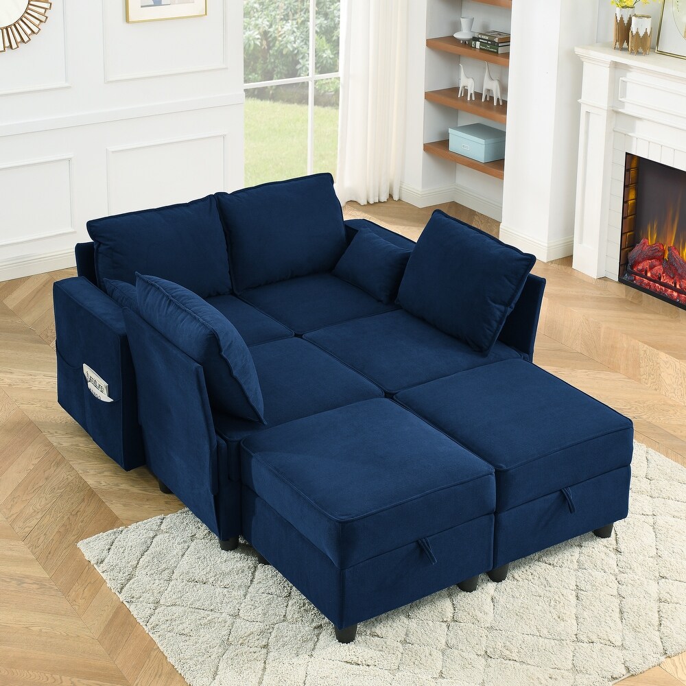 U Shape Modular Sectional Sofa  6 Storage Seat  Corduroy Velvet Sofa Bed Couch