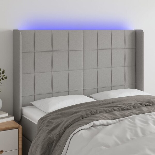 vidaXL LED Headboard Fabric Bedroom Furniture Dark Gray/Light Gray Multi Sizes - - 37455504