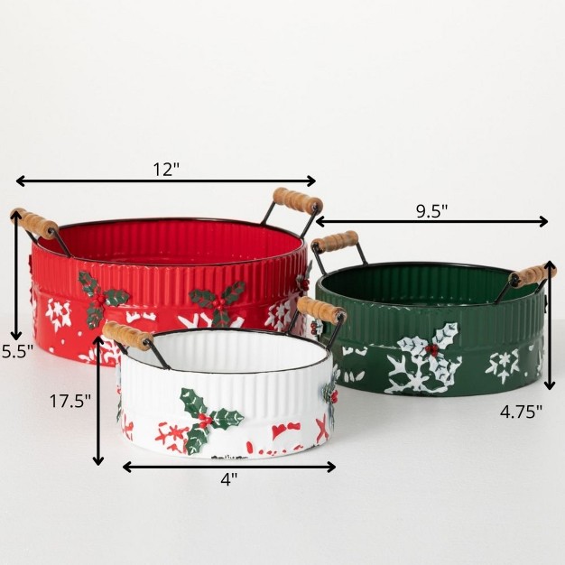 Embossed Holiday Container Multicolor 5 5 quot h Metal Set Of 3