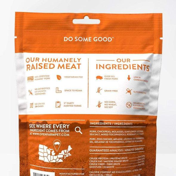 OPEN FARM DEHYDRATED GRAIN FREE PORK DOG TREATS;