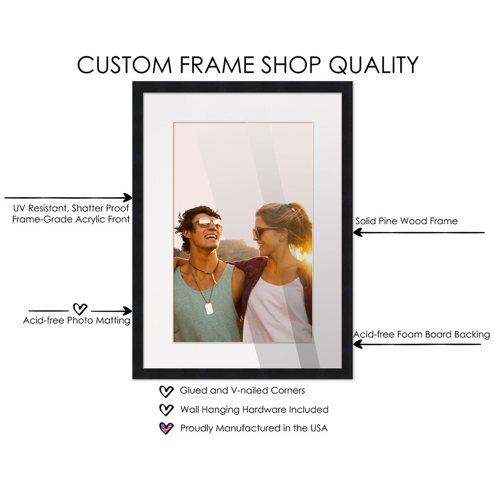 10x12 Black Picture Frame with 7.5x9.5 White Mat Opening for 8x10