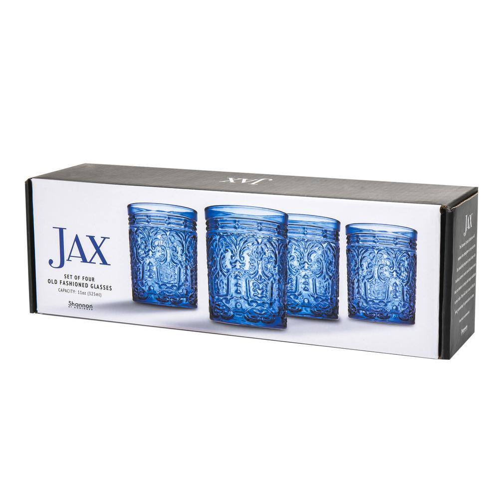 Godinger Jax 11 oz. Blue Crystal Doff Glasses (Set of 4) 28819