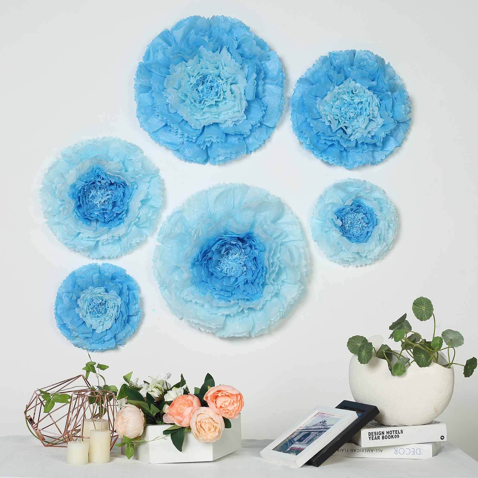 Set of 6 Aqua / Blue Carnation 3D Paper Flowers Wall Decor 7