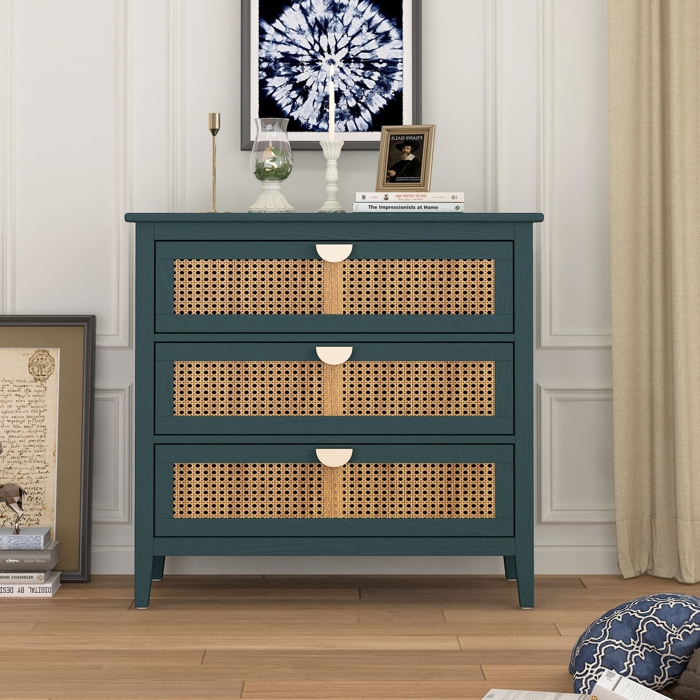 JASIWAY Modern Natural Rattan Storage Cabinet with Drawers