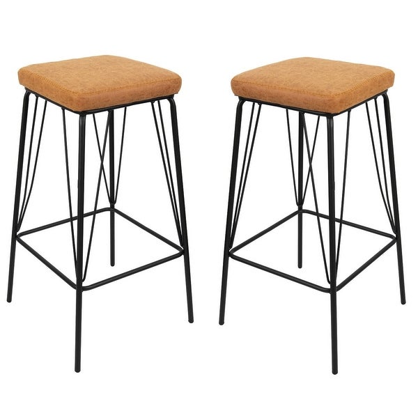 LeisureMod Millard Leather Cushion Barstool With Metal Frame Set of 2 - 30