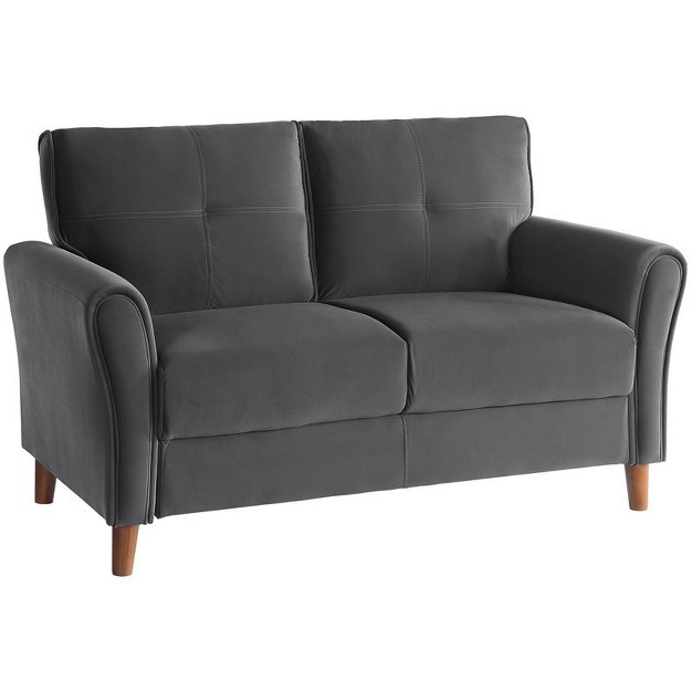 Dunleith Modern Contemporary Velvet Tufted Loveseat In Gray And Walnut Lexicon