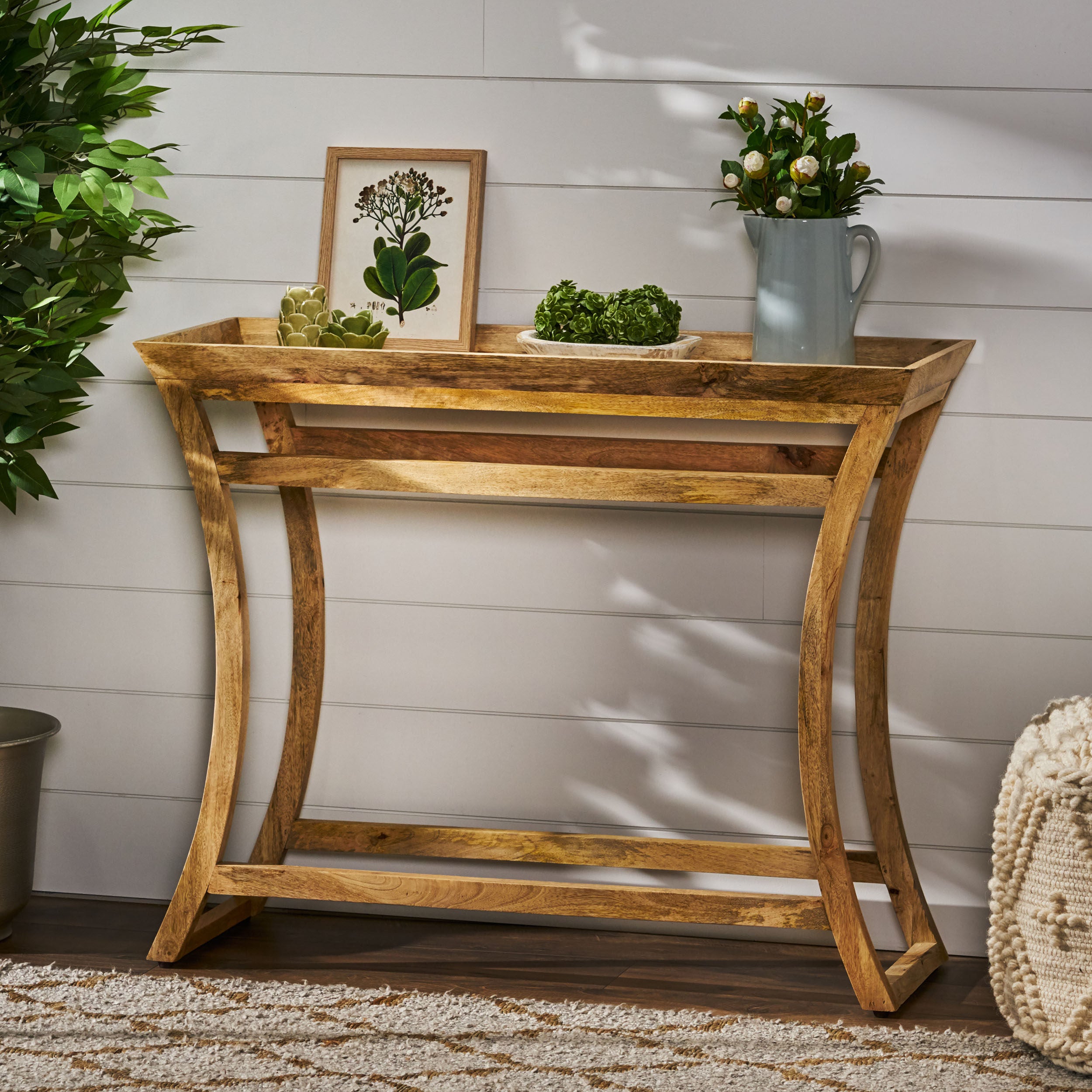 Thelen Rustic Handcrafted Mango Wood Console Table, Natural