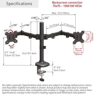 Barkan a Better Point of View Barkan 13 - 27 in. Full Motion - 5 Movement Dual FlatCurved Monitor Desk Mount Black Ergonomic 360-Degree Rotation M142T