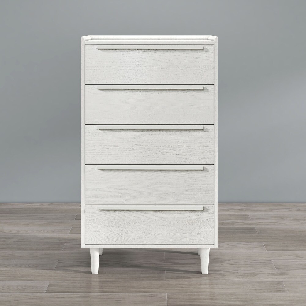 Modern 5 Drawer Dresser  Tall Chest of Drawers with Storage  Wood Clothing Organizer with Solid Wood Legs