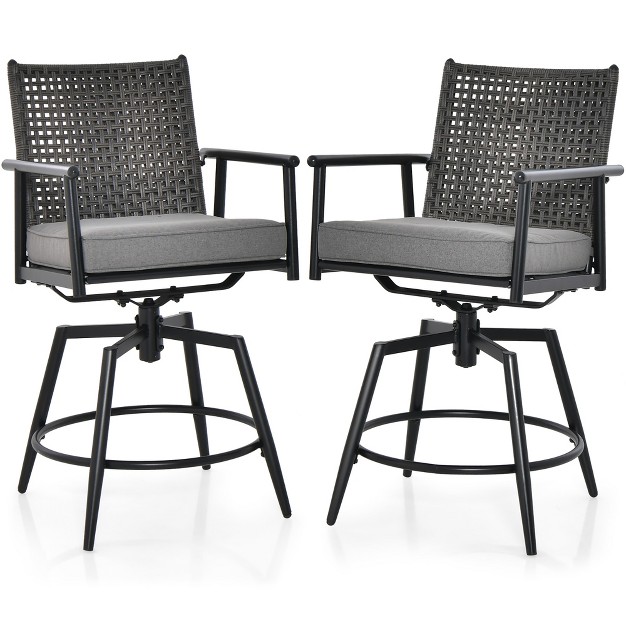 Tangkula Patio Swivel Bar Stools Set Of 2 Outdoor Counter Height Bar Chairs W Pe Rattan Back