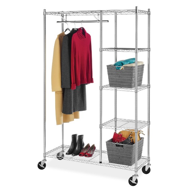 Whitmor Rolling Garment Rack With Shelves Chrome