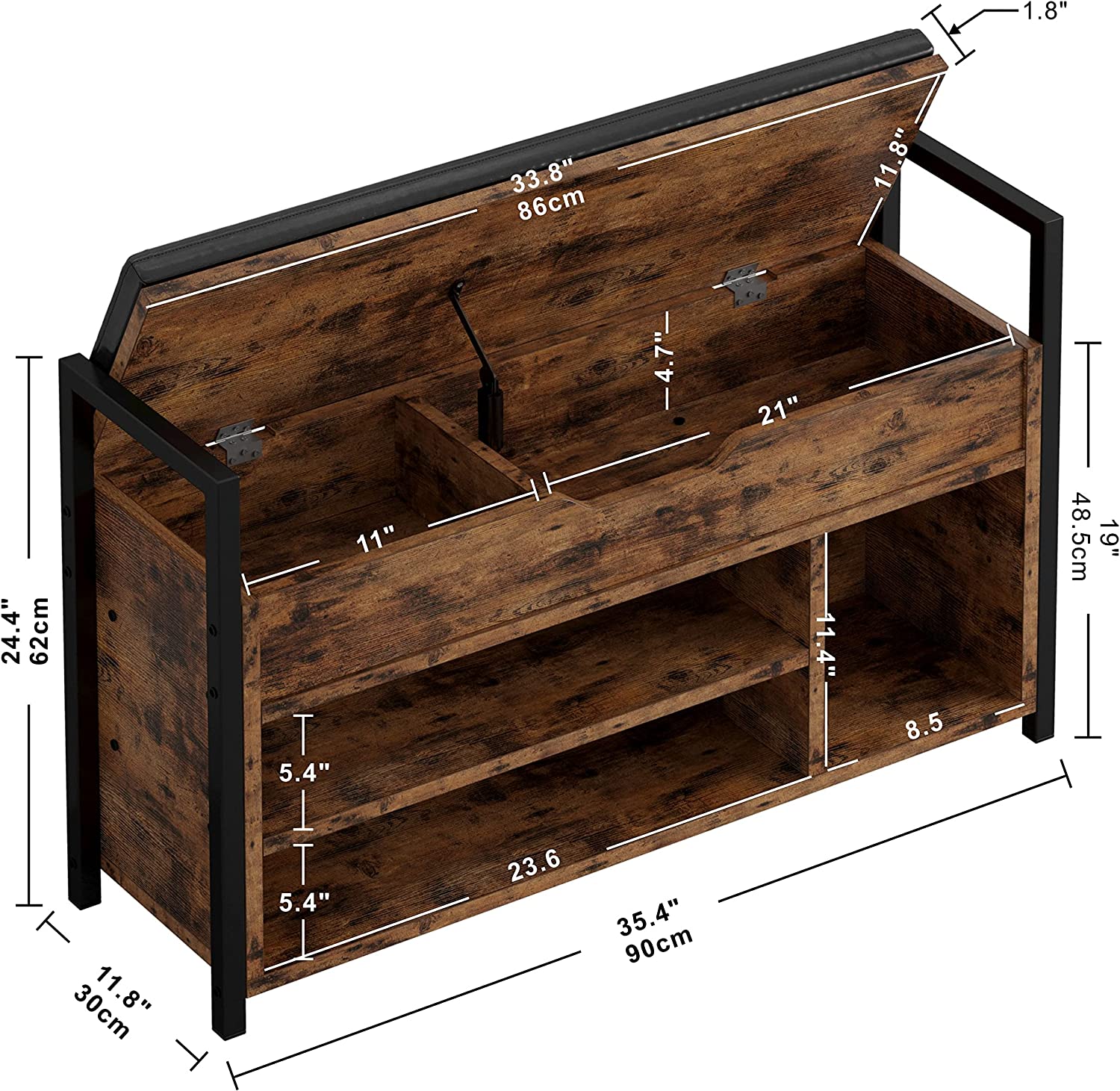 Shoe Storage Bench, Entryway Bench with Storage Box 2-Tier Shoe Rack for Entryway, Bedroom, Hallway