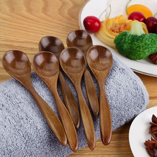 Wooden Spoons 6 Pcs Natural Grain Soup Spoon Salt Sugar Dining Spoons 5.5