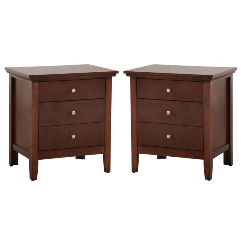 Home Square 3 Drawer Wood Nightstand Set in Cappuccino (Set of 2)