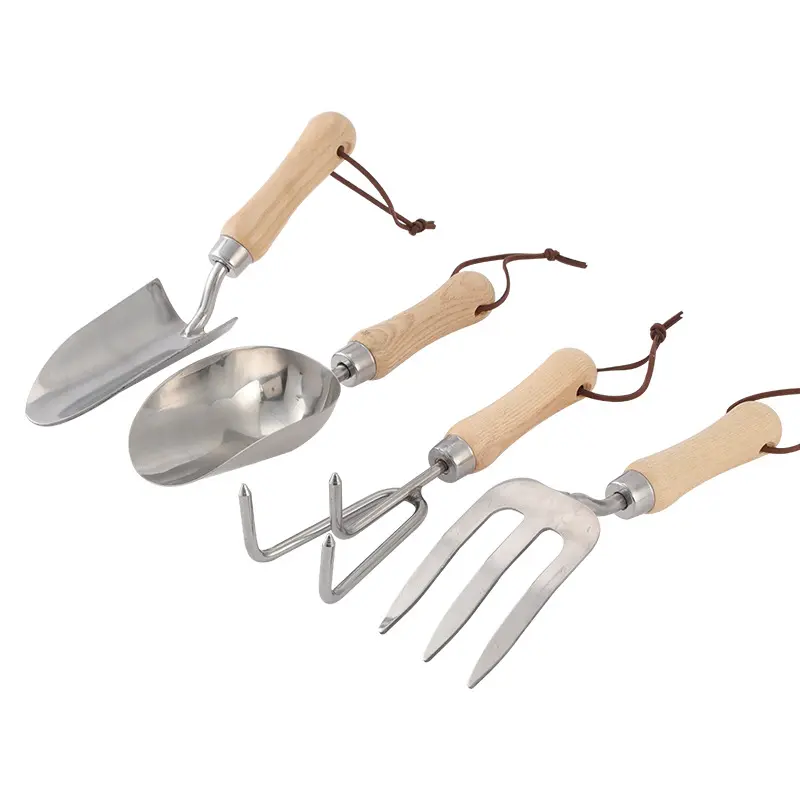 Stainless Steel Fork Wooden Handle Trowel Hand Garden Tools Set with Wooden Handle