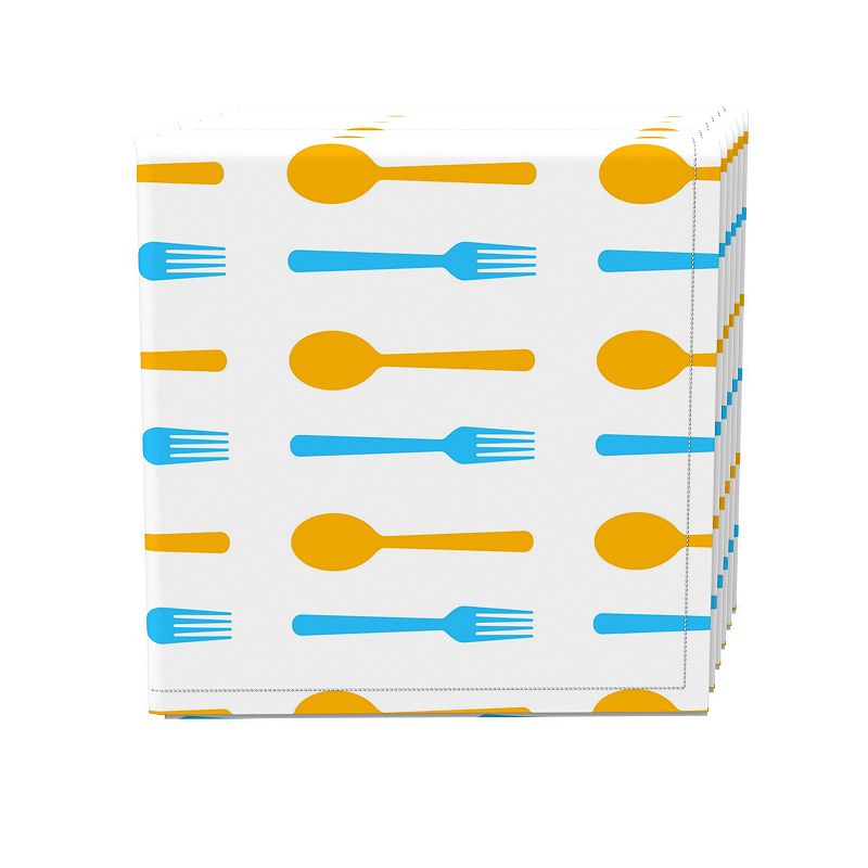 Napkin Set， 100% Polyester， Set of 4， 18x18， Spoons and Forks