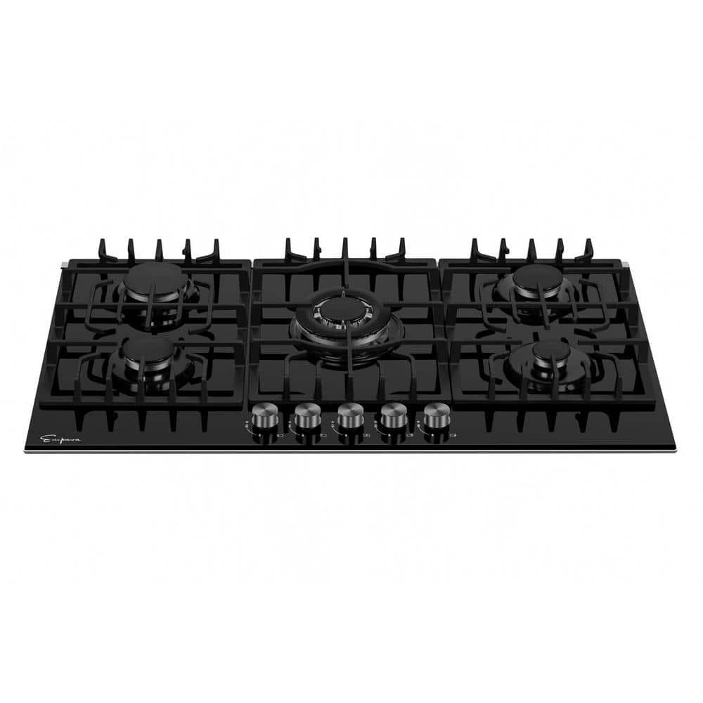 Empava 30 in Gas Stove Cooktop with 5 Italy SABAF Burners in Black Tempered Glass