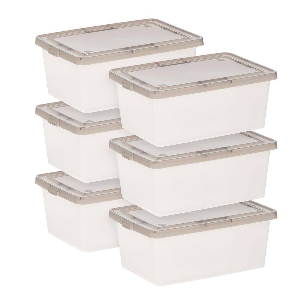 3.6 Gal. Snap Top Plastic Storage Box in Clear with Gray Lid (6-Pack) 585102