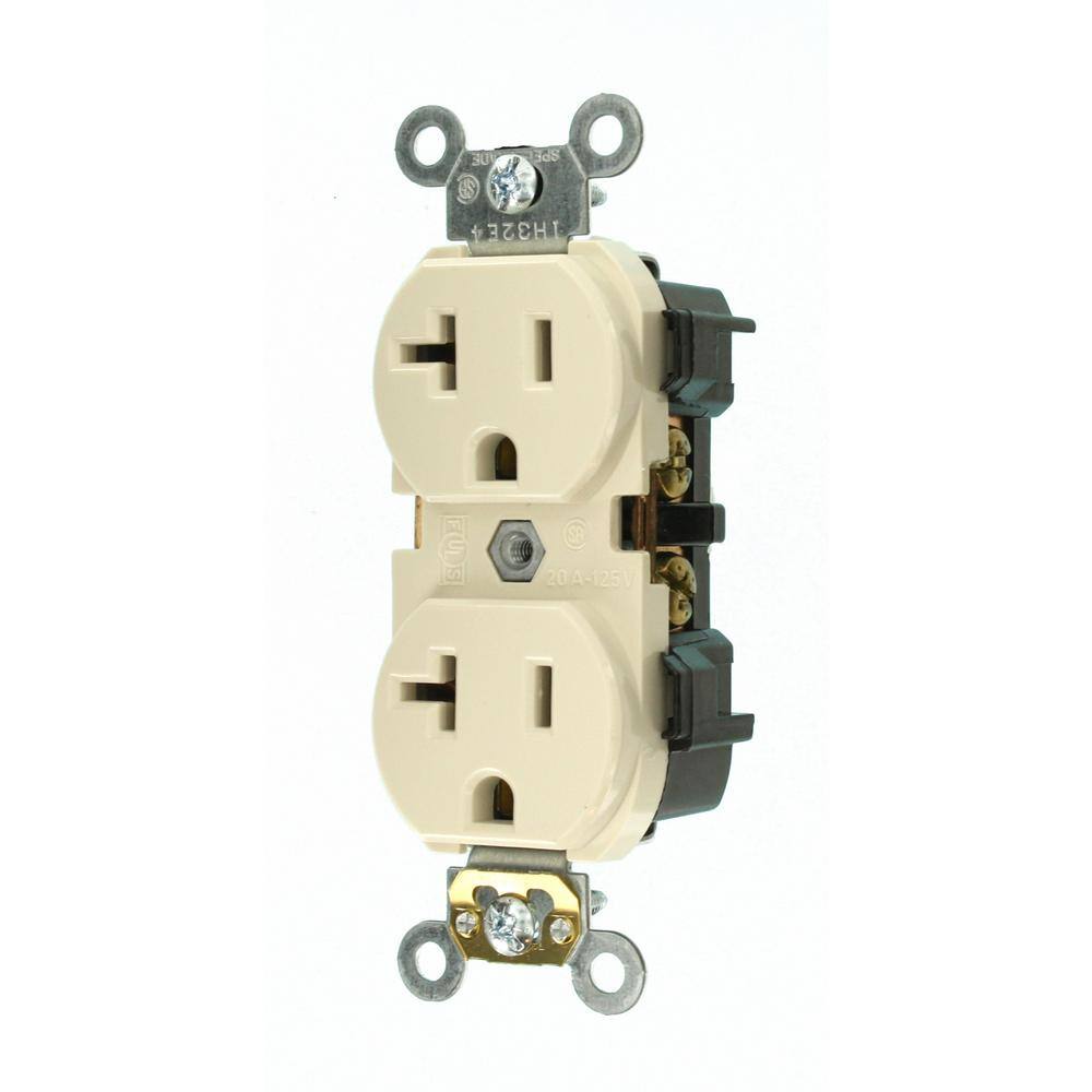 Leviton 20 Amp Industrial Grade Heavy Duty Self Grounding Duplex Outlet Light Almond R76-05352-0TS