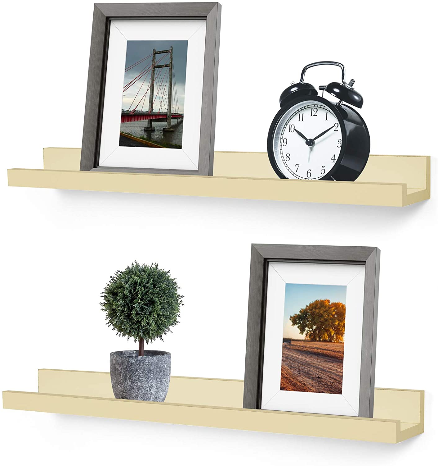 Greenco Wall Mounted Vista Photo Ledge Wood Floating Shelves Natural, 24