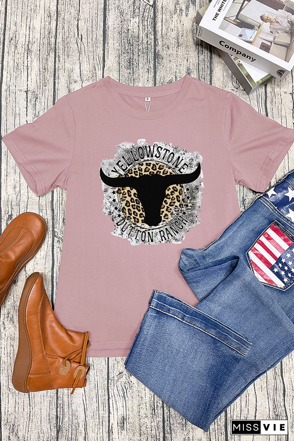 Yellowstone Dutton Ranch Leopard Short Sleeve Graphic Tee Wholesale