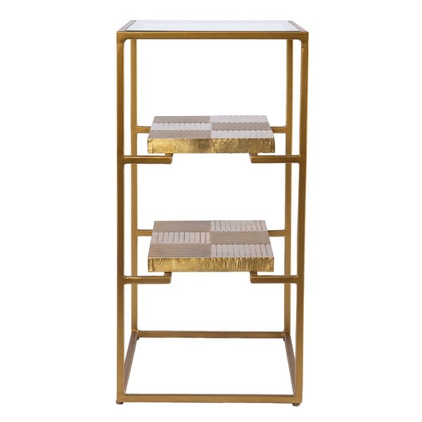 SEI Furniture Pantello Glass-Top Side Table w/ Shelving， Brass