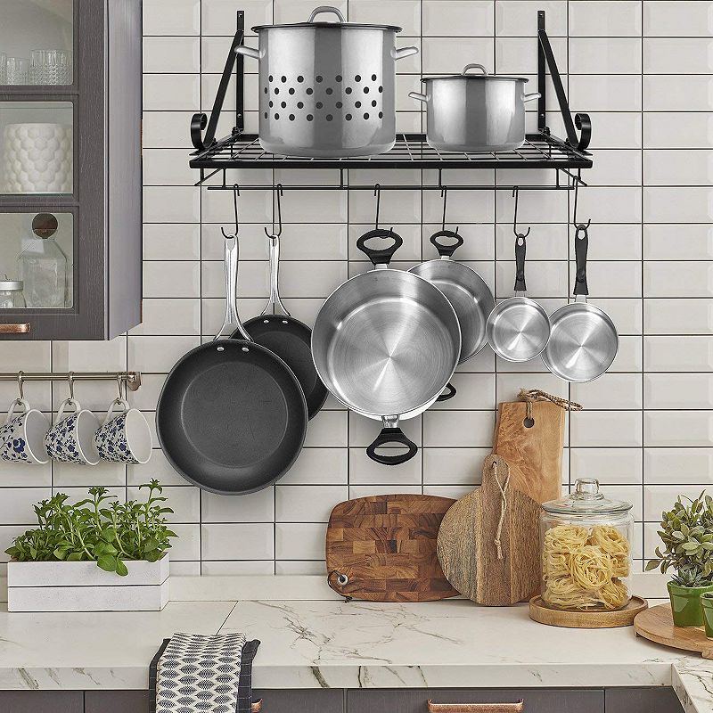 Sorbus Kitchen Wall-Mounted Pot and Pan Rack with 10 Hooks