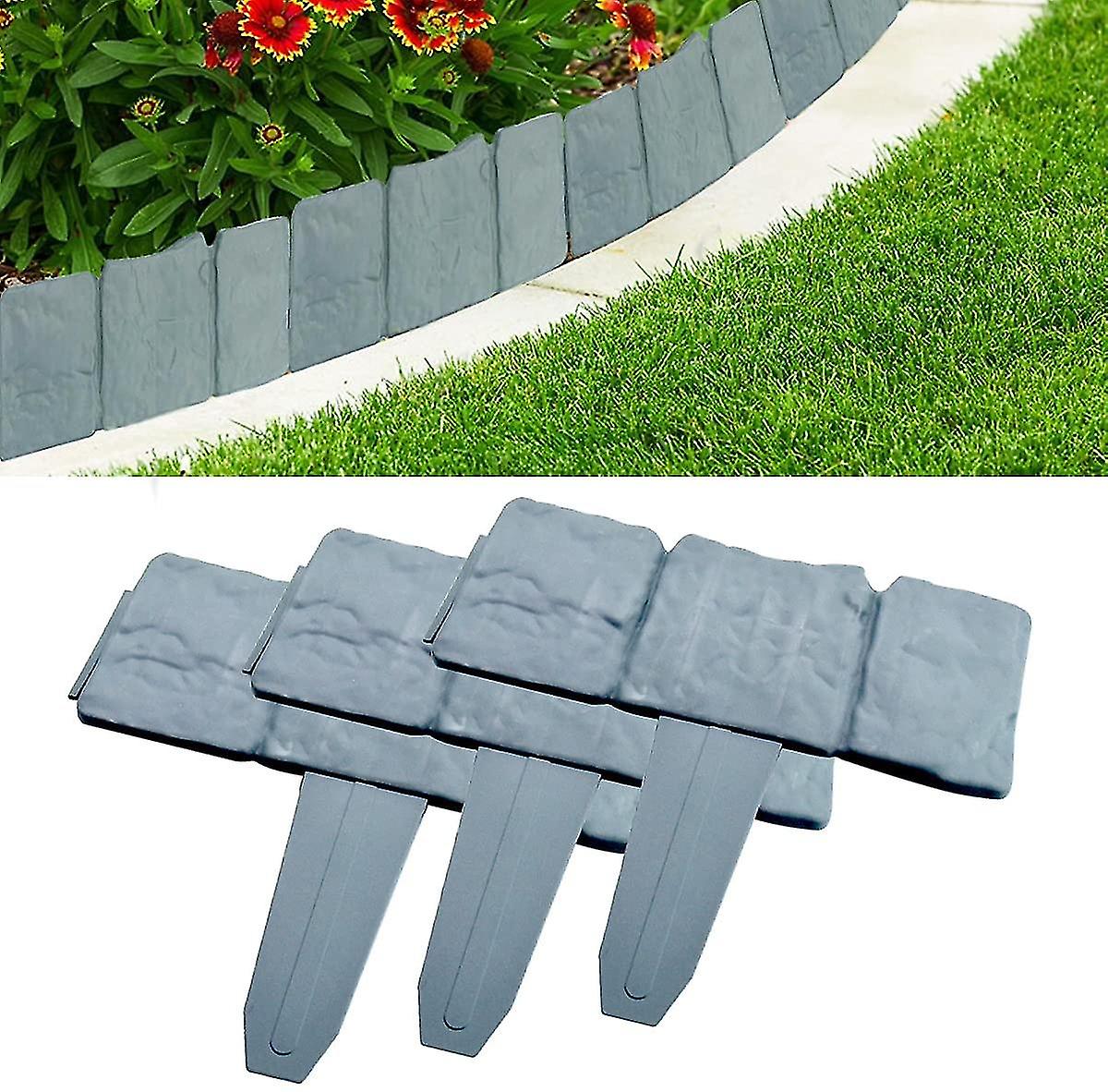 20 Pcs Garden Edging， Garden Lawn Edging Fence Edging Gray Plastic Garden Lawn Edges Palisade Stone Effect Lawn Fenceedging For Garden Lawn