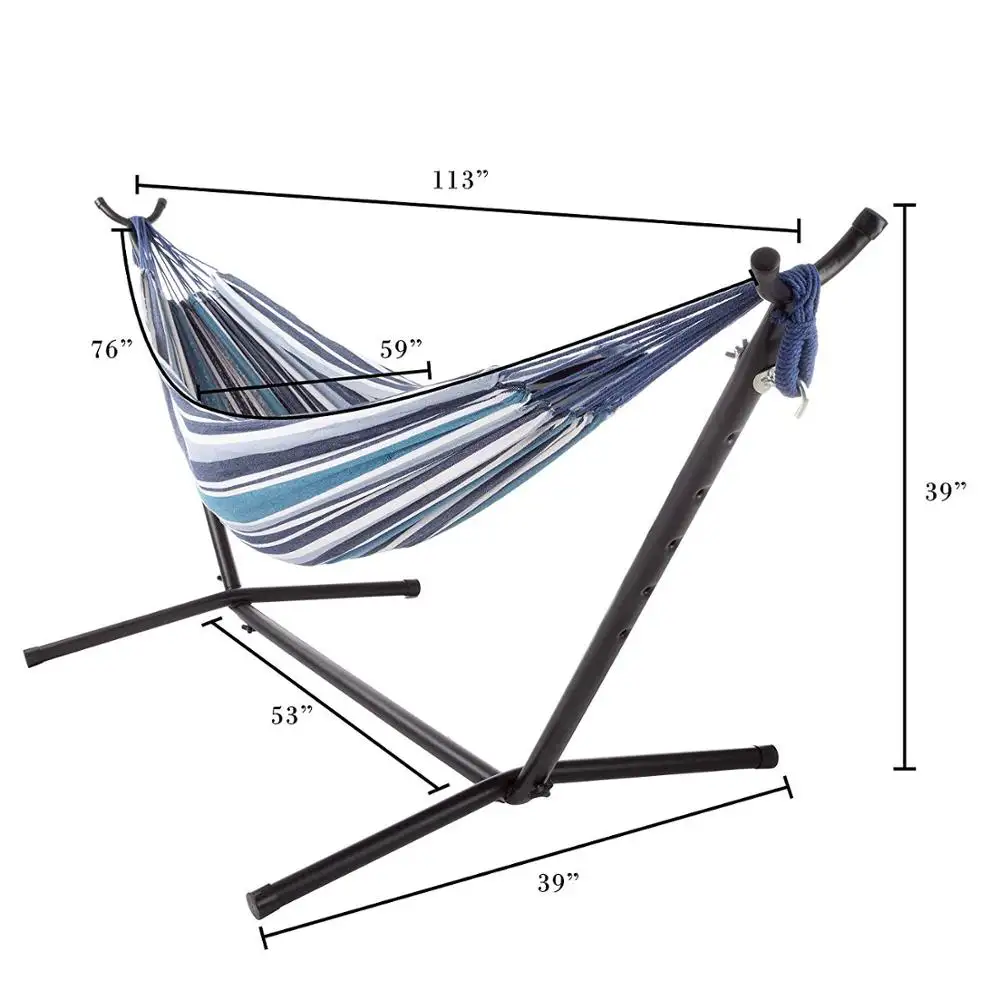 Double Brazilian Hammock with Stand Woven Cotton  2 Person Outdoor Swing with Frame for Camping