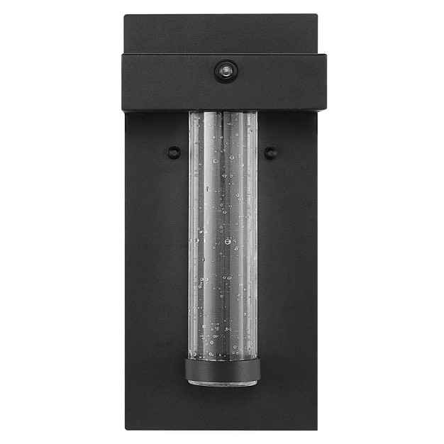 1 light Horizone Minimalist Iron Seeded Glass With Dusk to dawn Sensor Outdoor Sconce Black Jonathan Y