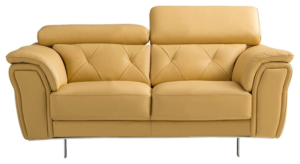 EK068 Yellow Color With Italian Leather Loveseat   Contemporary   Loveseats   by Homesquare  Houzz