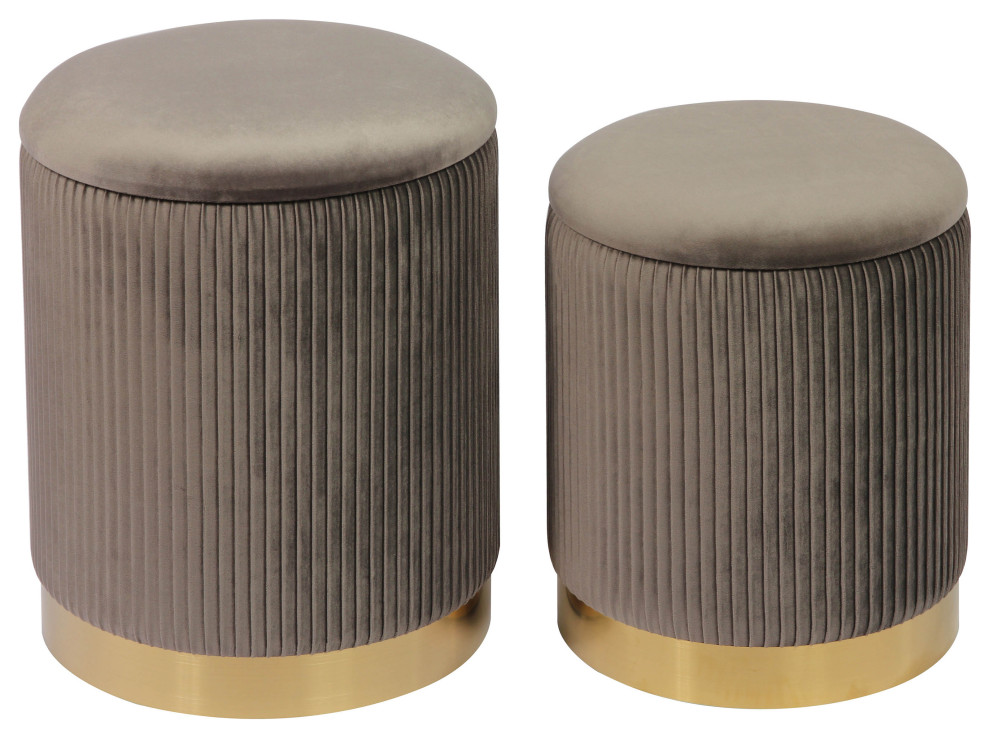 Channeled Grey Velvet Storage Ottomans   Set of 2   Grey   Modern   Footstools And Ottomans   by First of a Kind USA Inc  Houzz