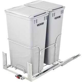 VEVOR 10 Gal. Pull-Out Trash Can 176 lbs. Load Capacity Double Bins Under Mount Waste Container with Soft-Close Slides Grey CJLMSTLLJ100LFEIQV0