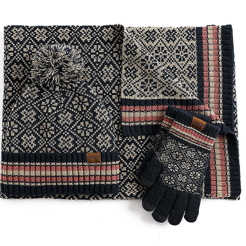 Winter Hat Scarf And Touch Screen Gloves (navy)