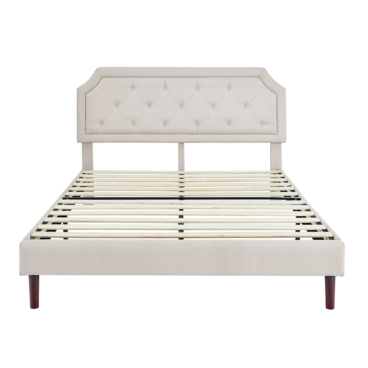 Bika Hom BU1002B-T Tufted Upholstered Platform Twin Size Bed Frame with Adjustable Height Headboard& Beige