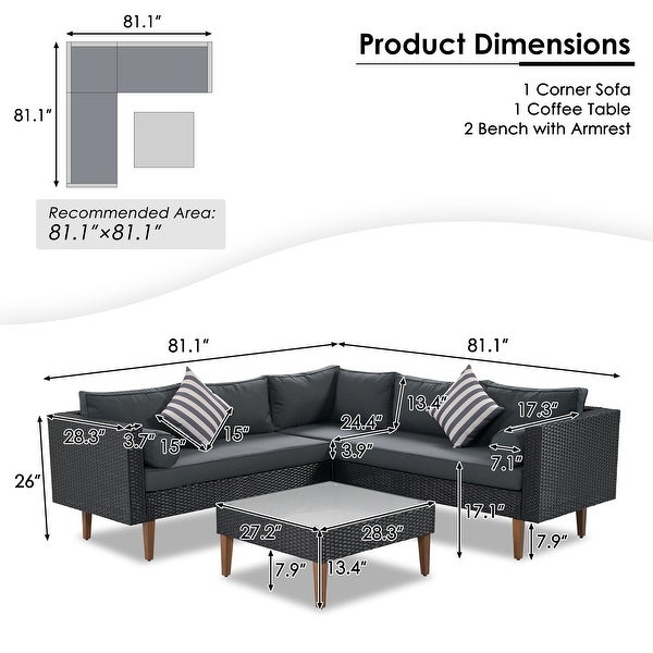 4 Pieces Outdoor Wicker L-shape Sofa Set Patio Furniture - Overstock - 37566442