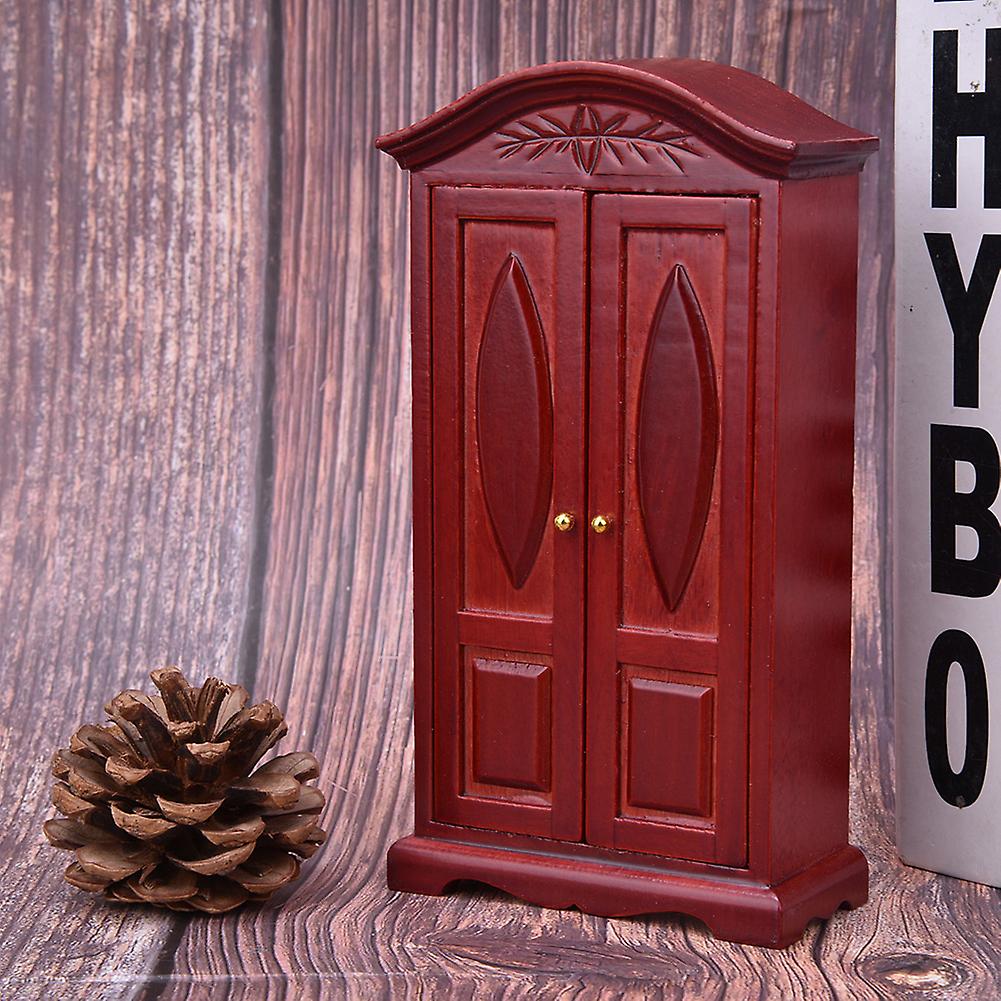 1:12 Scale Mini Vintage Wooden Double Door Closet Wardrobe Dolls House Accessory Dollhouse Furniturewine Red